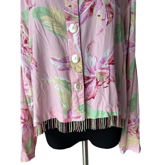 PARADISO LONG TROPICAL BLOUSE SIZE LARGE BEADED - Picture 6 of 9